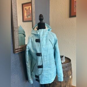 Burton Women's Light Blue Plaid Ski Jacket with Hood